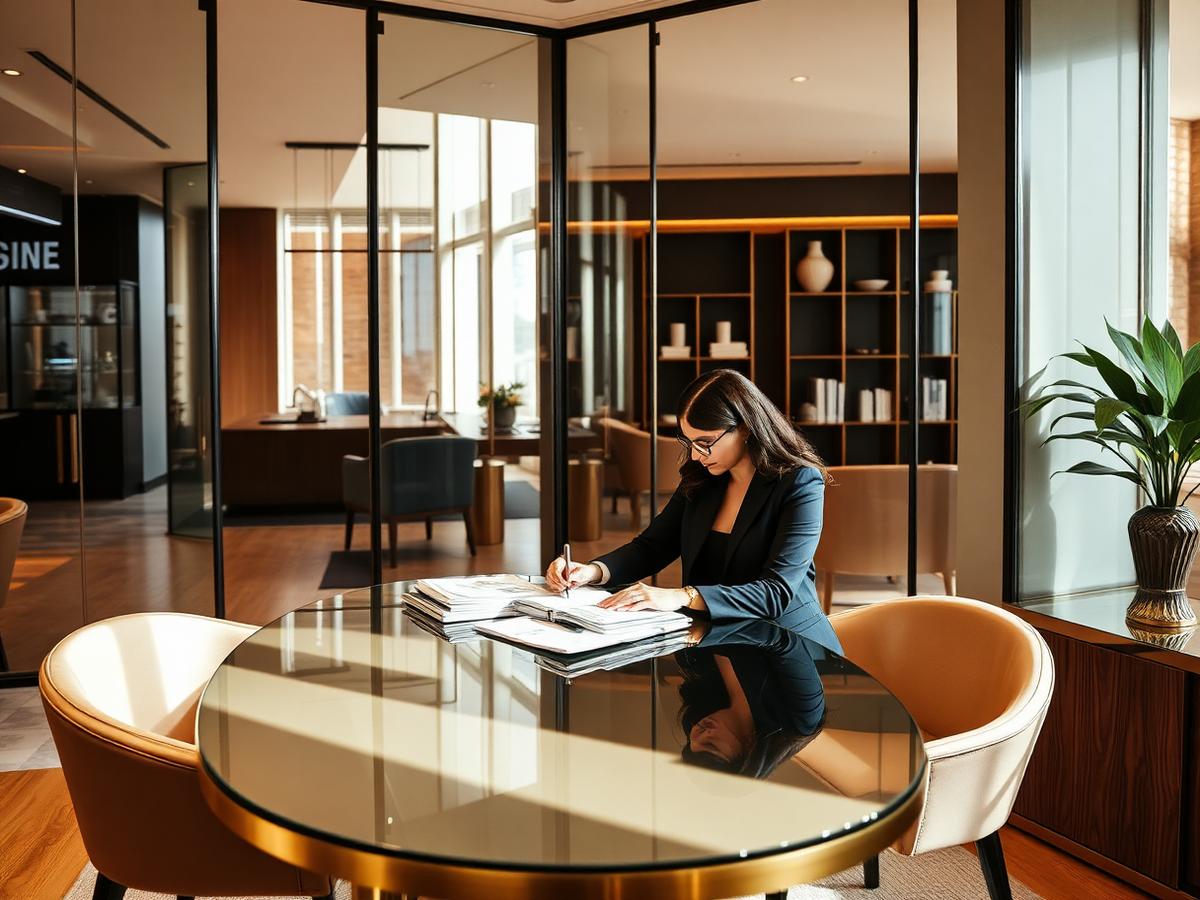 Commercial lending advisor reviewing loan documents