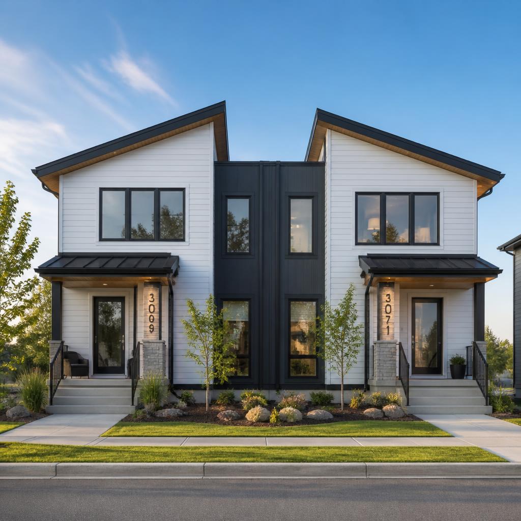 Modern attached two-unit condo building
